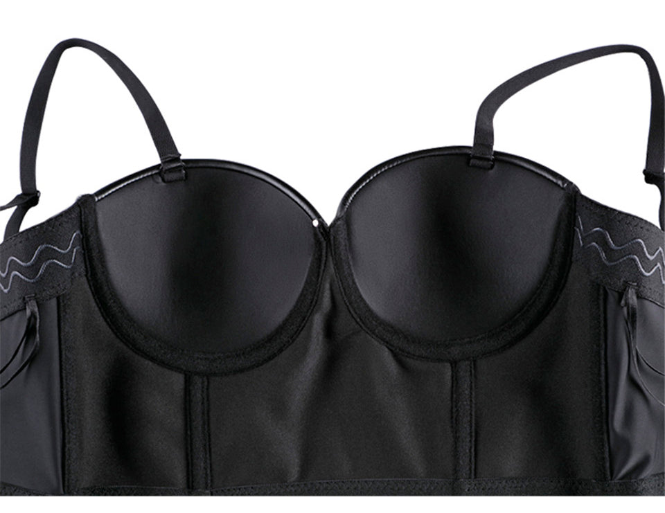 Women Leather Corset Top Crop Bustier – Gothic Bodice Push-Up Corselet Lingerie Party Crop Camis Top