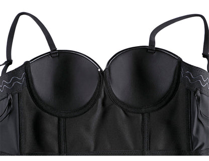 Women Leather Corset Top Crop Bustier – Gothic Bodice Push-Up Corselet Lingerie Party Crop Camis Top