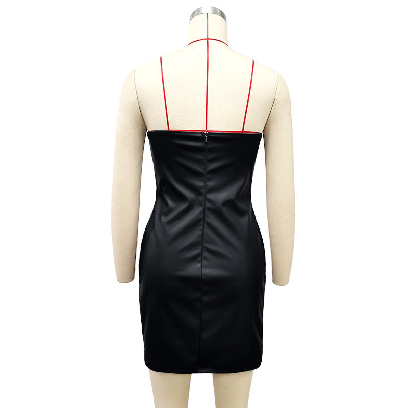 PU Leather Strapless Tube Dress – Sexy Sleeveless Bodycon Mini Party Dress for Club and Cocktail Nights