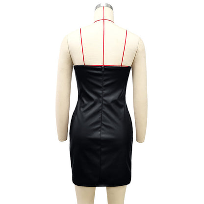 PU Leather Strapless Tube Dress – Sexy Sleeveless Bodycon Mini Party Dress for Club and Cocktail Nights