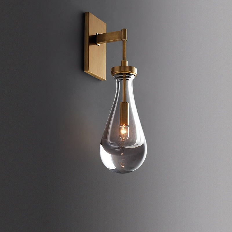 Crystal LED Wall Light – Elegant Water Droplet Design with Copper Finish, Nordic Wandlamp for Bedrooms, Living Rooms, Bathrooms, and Beside Mirrors