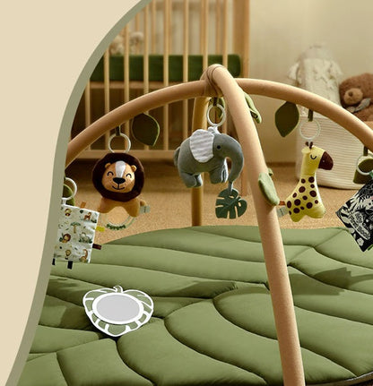Baby Play Gym and Activity Mat – Oversized Leafy Playpen with 6 Removable Toys for Early Learning, Crawling, and Sensory Development