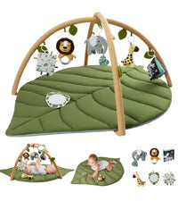 Baby Play Gym and Activity Mat – Oversized Leafy Playpen with 6 Removable Toys for Early Learning, Crawling, and Sensory Development