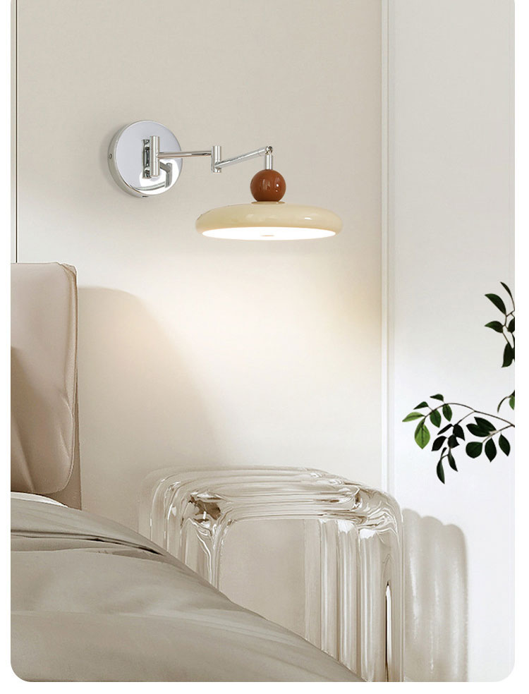 French Cream Swing Arm Wall Lamp – Adjustable LED Reading Sconce for Bedrooms, Studies, Bedside Areas and Modern Minimalist Home Decor