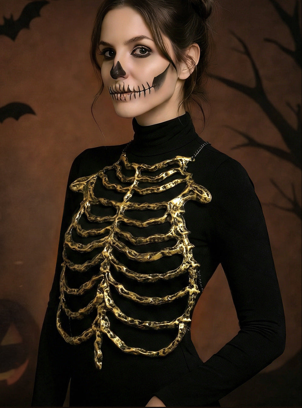 Halloween Skeleton Chest Prop – Hollow Skull and Breastbone Frame Costume Accessory for Cosplay, Haunted Parties, Performances and Spooky Holiday Decor