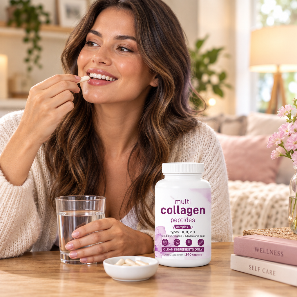 Multi Collagen Peptides Capsules – 240-Count Types I, II, III, V and X with Biotin, Vitamin C and Hyaluronic Acid