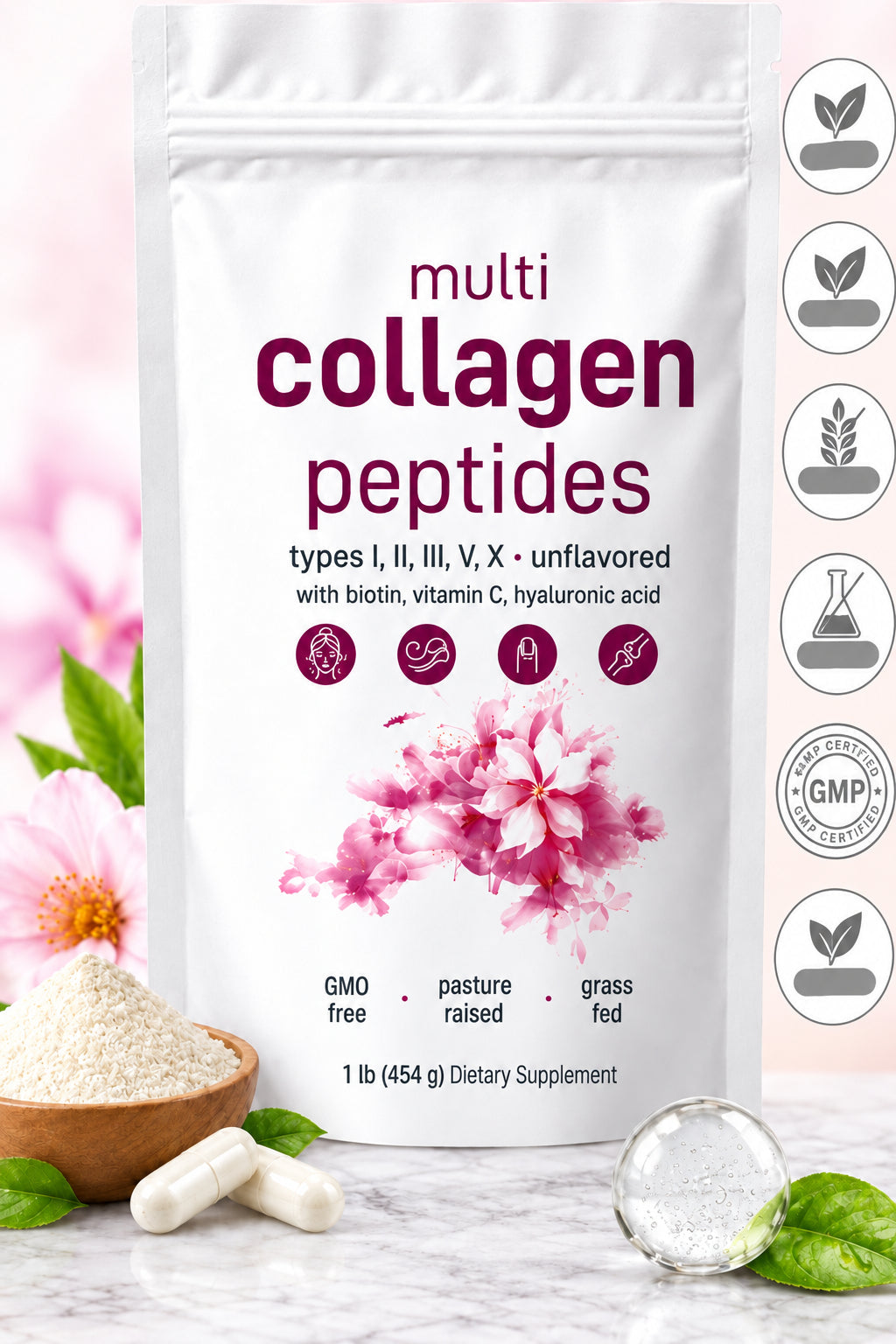 Multi Collagen Peptides Powder – Hydrolyzed Protein Blend with Types I, II, III, V and X for Convenient Daily Collagen Supplementation