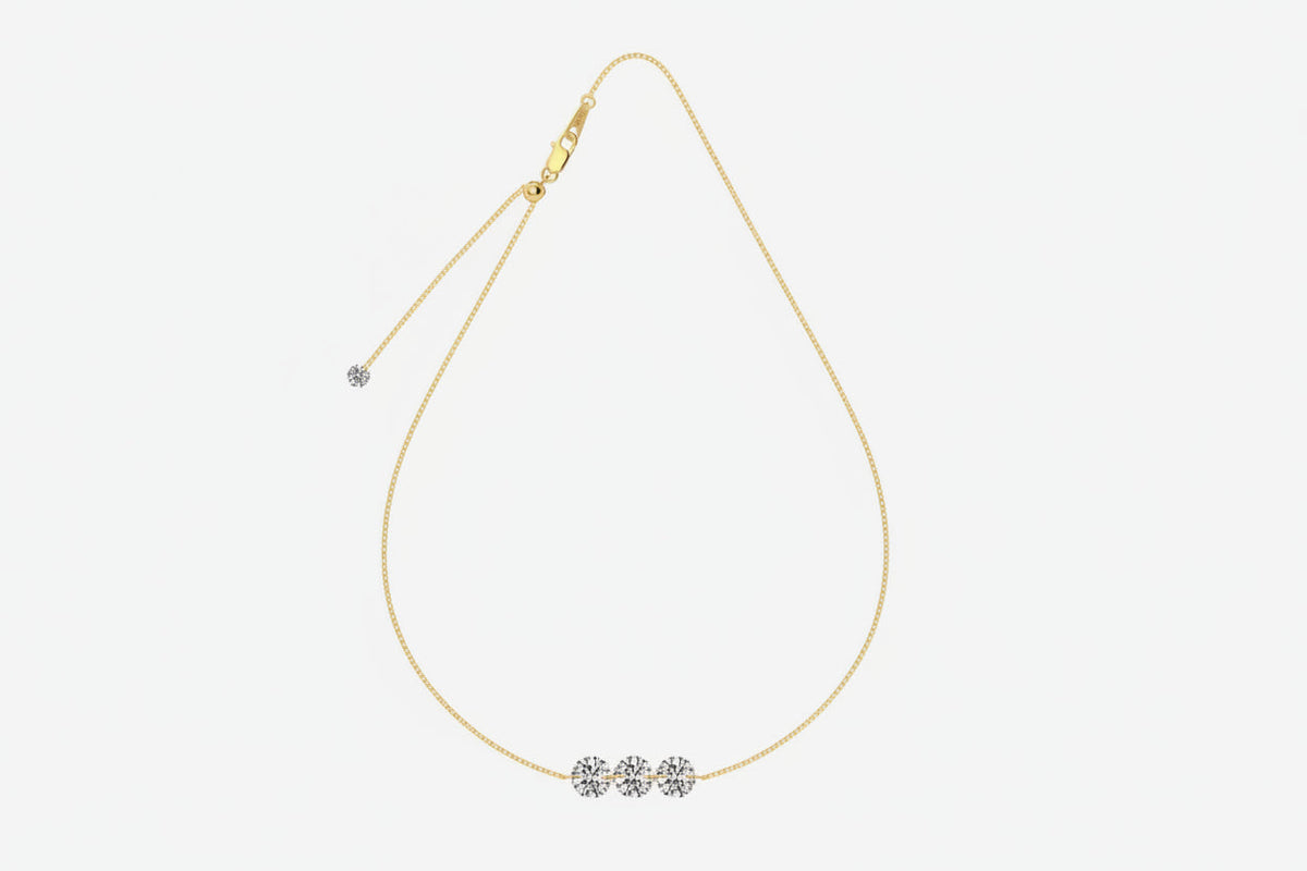 Silver Zircon Necklace – S925 Adjustable Sliding Pendant Jewelry with Three Sparkling Stones, Minimalist Luxury Accessory for Men and Women