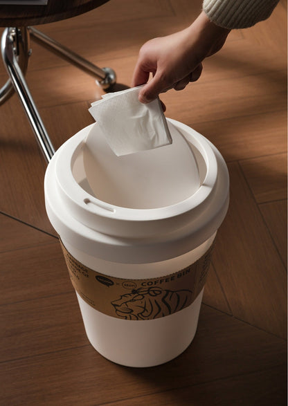 Coffee Cup Style Desktop Trash Can – Small Plastic Waste Bin with Lid for Home, Office and Bedroom Use
