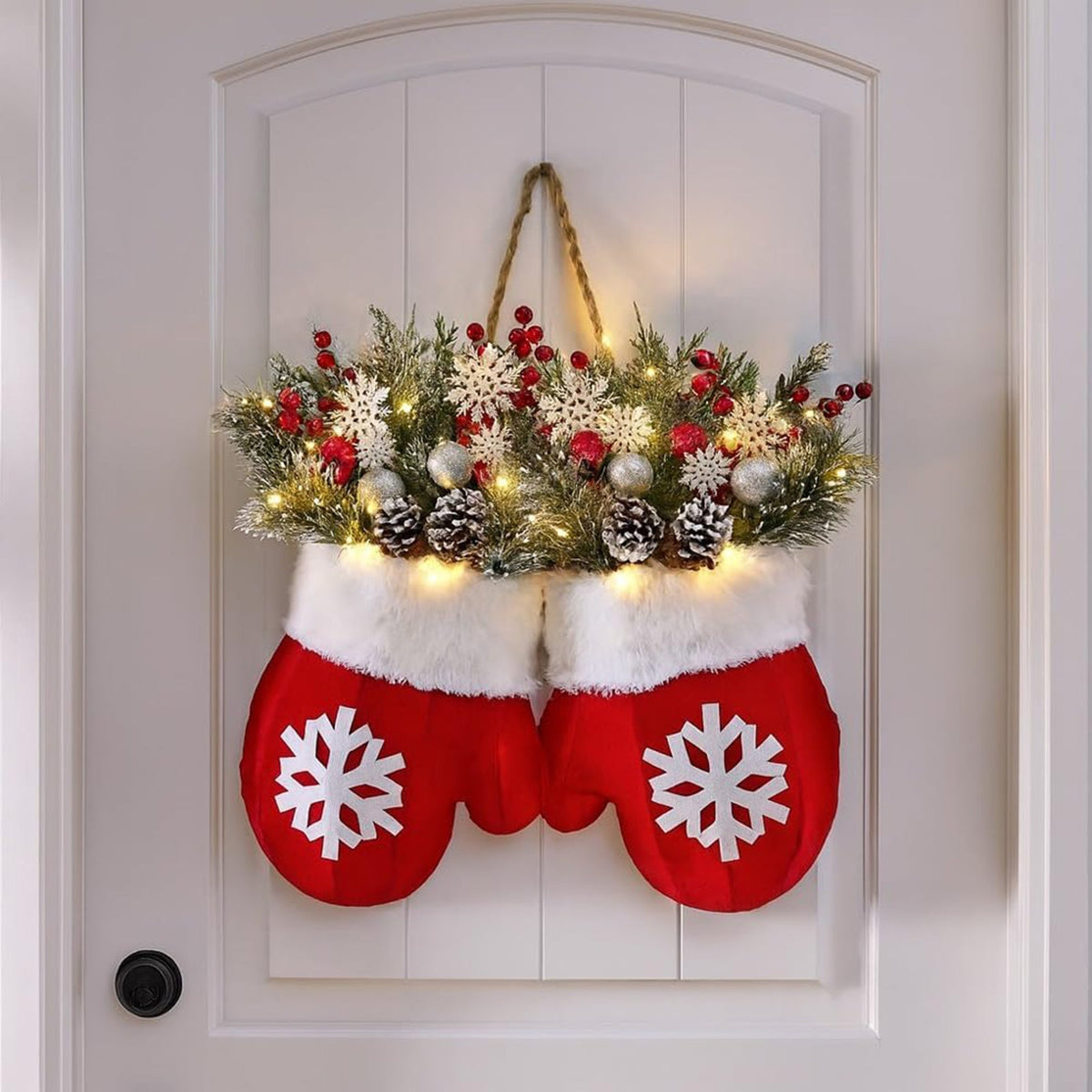 Christmas Glove-Shaped Floral Garland – Creative Simulated Flower Wreath for Doors, Windows, Parties & Holiday Home Decoration