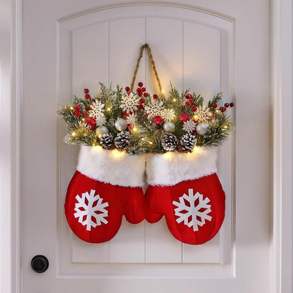 Christmas Glove-Shaped Floral Garland – Creative Simulated Flower Wreath for Doors, Windows, Parties & Holiday Home Decoration