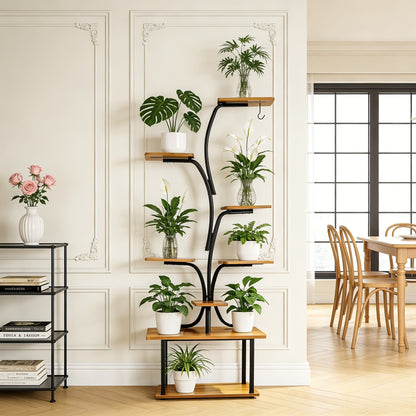 Indoor Plant Stand with Grow Lights – 8-Tier Metal and Wood Rack with Full-Spectrum Timer for Living Rooms, Bedrooms and Balconies