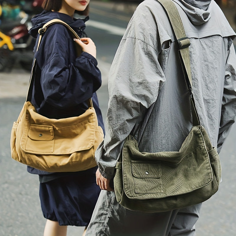 Casual Canvas Messenger Bag – Versatile Large-Capacity Flip Shoulder Book Bag for Students, Adjustable Unisex Crossbody Bag for School & Daily Use
