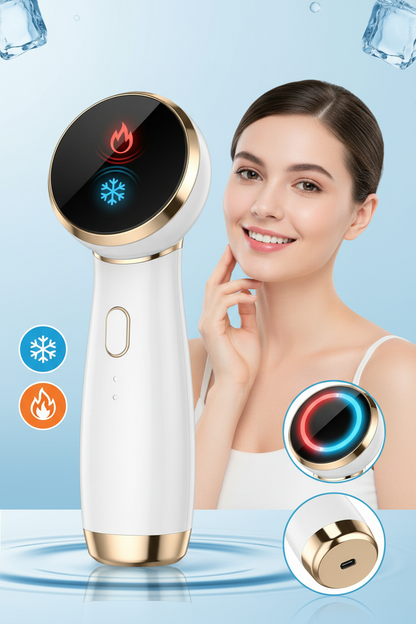 Hot Cold Facial Beauty Device – Rechargeable Red Blue Light Massager with Cooling and Warming Modes for Portable At-Home Skin Care