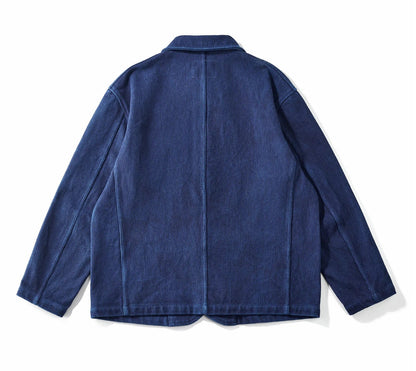 Vintage Denim Bomber Jacket for Women – Lapel Collar, Elastic Hem, Long Sleeves for Stylish Fall Winter Layering