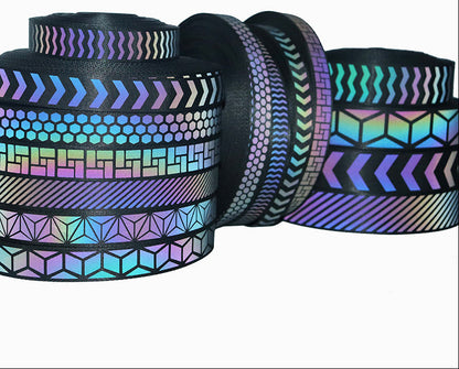 Rainbow Reflective Webbing Tape – High-Visibility Nylon Geometric Sewing Trim for Clothing, Bags, Costumes and Creative Safety Accent Projects