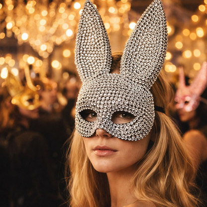 Rhinestone Rabbit Masquerade Mask – Glitter Acrylic Full-Face Costume for Women, Theater Performances, Halloween Parties, Roleplay and Glamorous Photo Shoots