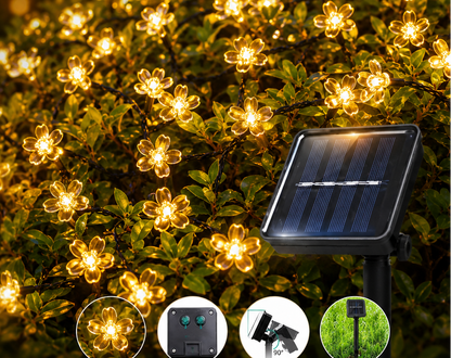 Cherry Blossom Solar String Lights – Romantic Outdoor Fairy Lighting for Gardens, Patios, Balconies, Weddings, Parties and Warm Decorative Ambience