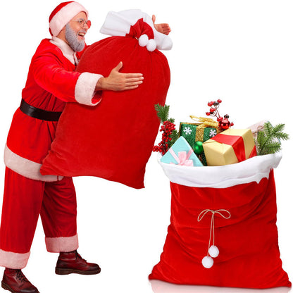 Extra Large Santa Gift Sack - Velvet Drawstring Christmas Present Bag, Oversized Holiday Gift Packaging for Kids, Family Parties and Xmas Eve Surprises