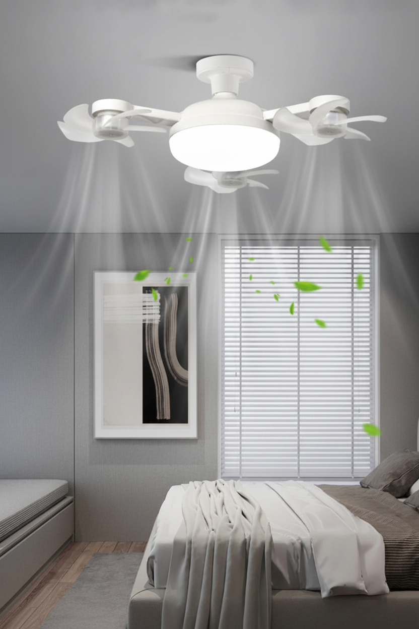 Drone-Style Ceiling Fan Light – 2-in-1 E27 LED Fan Lamp with Remote Control and Three Colors for Home, Dining and Restaurant Spaces