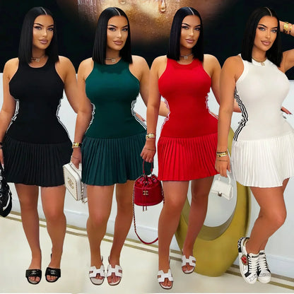 Sporty Slim Fit Mini Dress – Sleeveless Round Neck Short Dress with Cutout Details for Bold Modern Street Style