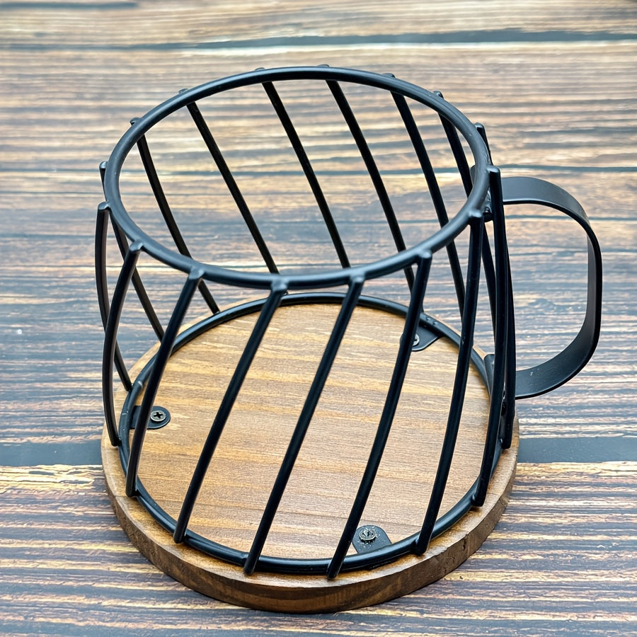 Mug-Shaped Coffee Pod Holder – Metal Capsule Storage Basket with Wooden Lid for Kitchen Countertops, Coffee Stations and Decorative Organization
