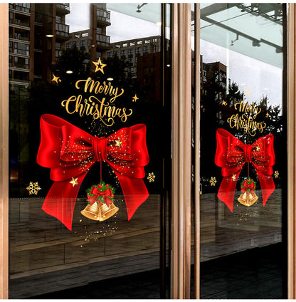 Christmas Window Sticker – 45×60 cm Electrostatic Bow & Bell Glass Decal for Holiday Parties, Festive Scenes & Seasonal Home Atmosphere
