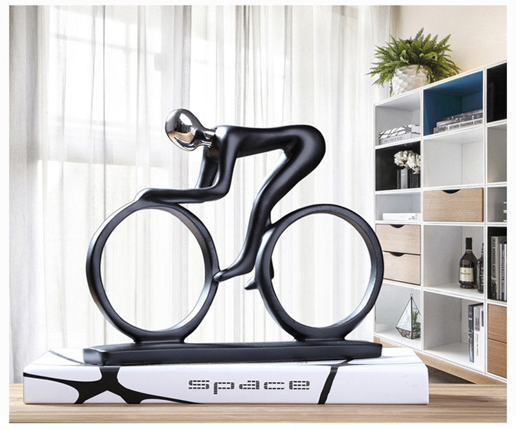 Abstract Cyclist Statue Decor - Modern Resin Bicycle Rider Figurine for Office Living Room and Sports Inspired Decoration