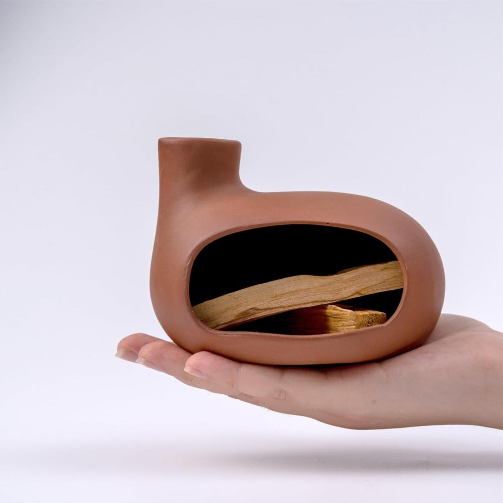 Terracotta Palo Santo Holder – Chiminea-Style Incense Burner for Meditation, Yoga & Cleansing; Works with Wood Sticks, Sage, Cones & Ash Catcher