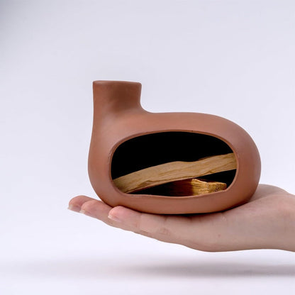 Terracotta Palo Santo Holder – Chiminea-Style Incense Burner for Meditation, Yoga & Cleansing; Works with Wood Sticks, Sage, Cones & Ash Catcher