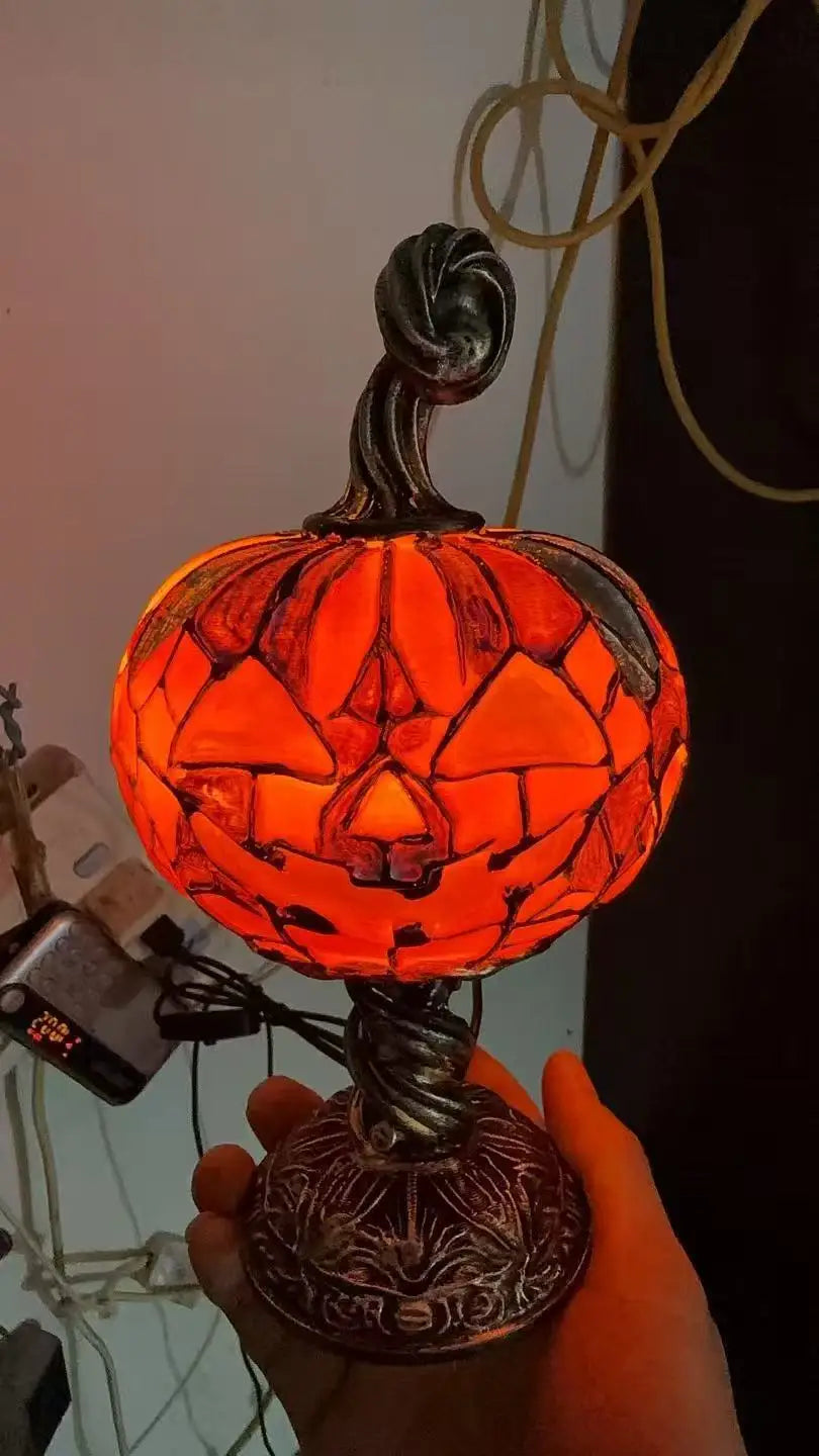 LED Jack-O-Lantern Pumpkin Lamp – Spooky Resin Halloween Table Light for DIY Holiday Decor, Parties, Home Displays and Haunted Atmosphere