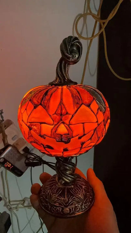 LED Jack-O-Lantern Pumpkin Lamp – Spooky Resin Halloween Table Light for DIY Holiday Decor, Parties, Home Displays and Haunted Atmosphere