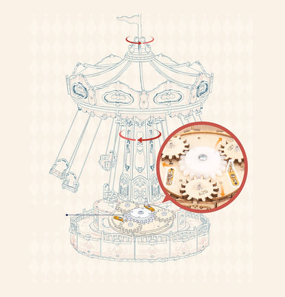 DIY Wooden Puzzle Music Box – Magical Amusement Park Christmas Gift Toy with Swing Model & Easy-Assemble Kids Craft Kit
