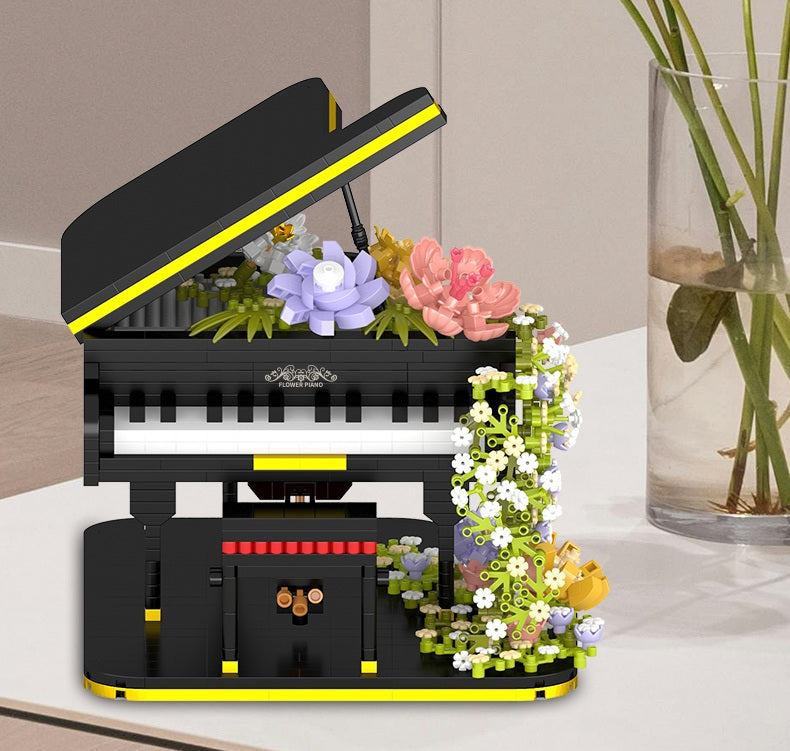Mini Piano & Violin Building Block Set – DIY Musical Instrument Model with Eternal Flower Decor, Creative Gift for Children’s Birthdays