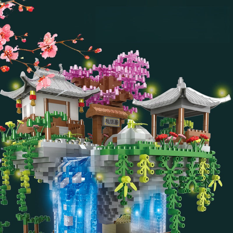 Peach Blossom Garden Building Blocks – 3320 pcs DIY Mini Diamond Brick Tree House Toy with LED Lights for Kids