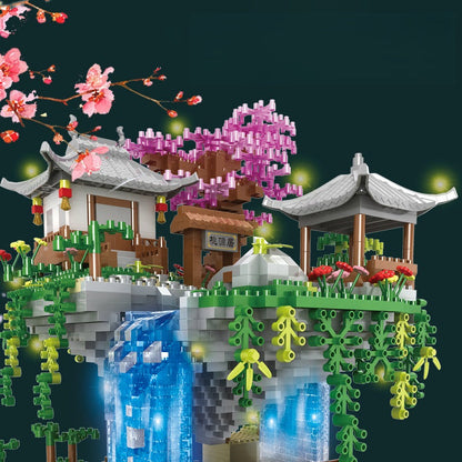 Peach Blossom Garden Building Blocks – 3320 pcs DIY Mini Diamond Brick Tree House Toy with LED Lights for Kids