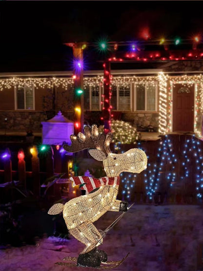LED Lighted Reindeer Figurine – Glowing Ski Deer Ornament with String Lights, 3D Christmas Decor for Home, Lawn or Indoor Displays