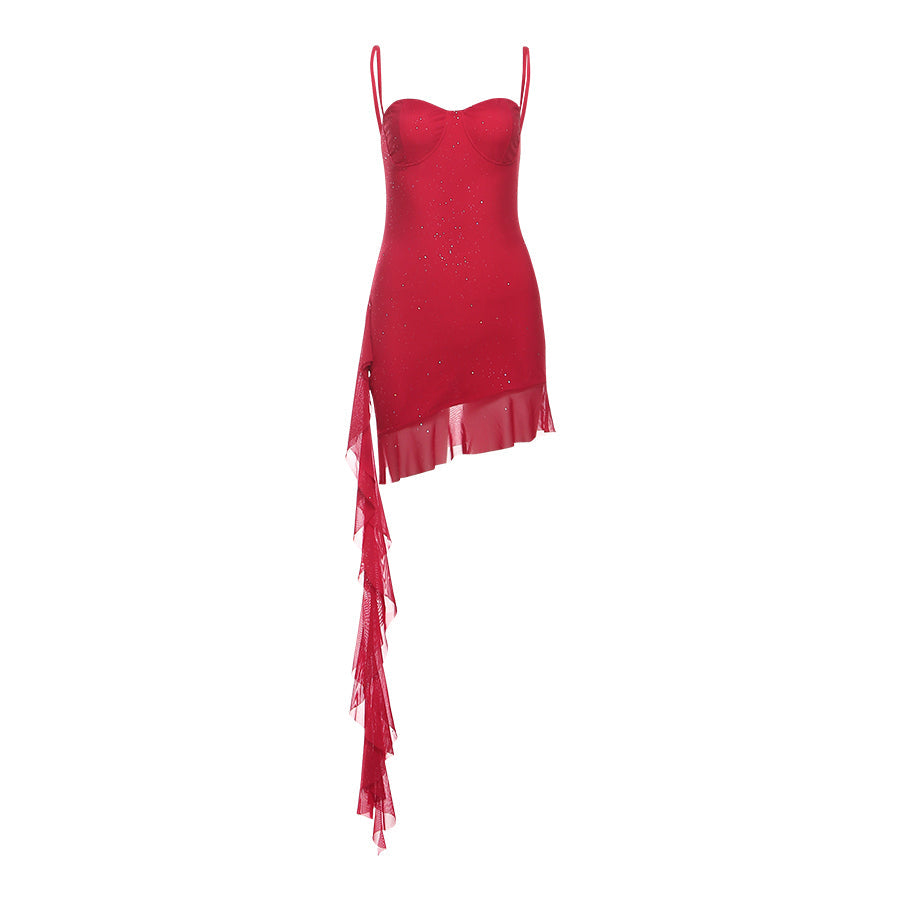 Tassel Sequin Double Layer Spaghetti Strap Dress – Elegant Ruffle Bodycon Dress for Women Perfect for Parties & Vacations