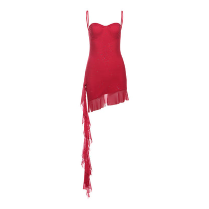 Tassel Sequin Double Layer Spaghetti Strap Dress – Elegant Ruffle Bodycon Dress for Women Perfect for Parties & Vacations