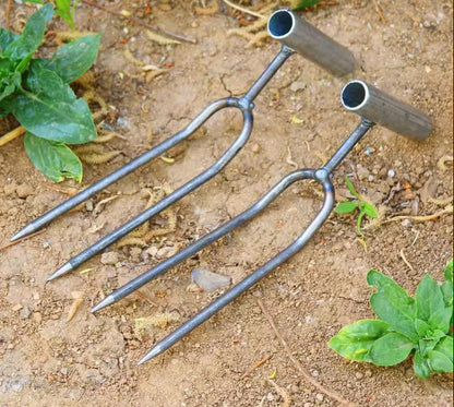 Adjustable Two-Teeth Garden Fork – Stainless Steel Hand Cultivator and Spade Tool for Digging, Loosening Soil, Weeding and Efficient Home Gardening