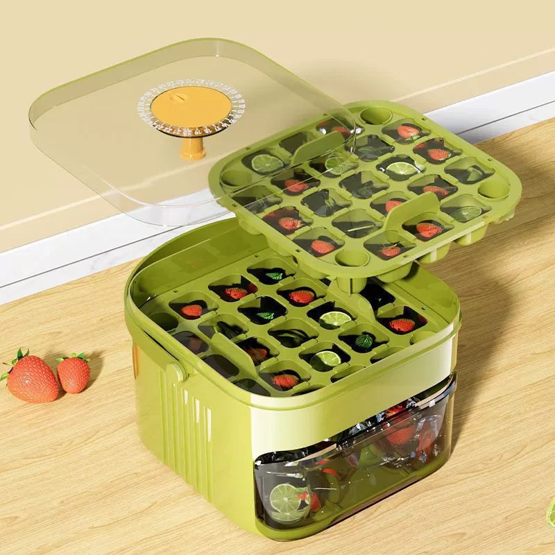 Double Layer Ice Cube Tray with Lid- Pull-Out Drawer with Handle for Easy Storage and Serving, Compact Kitchen Freezer Gadget