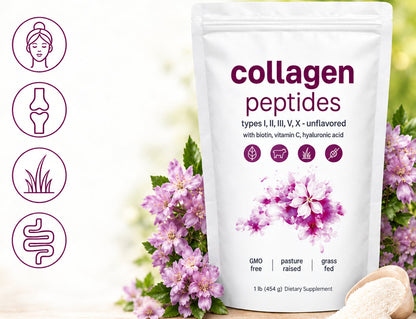 Multi Collagen Peptides Powder – Hydrolyzed Protein Blend with Types I, II, III, V and X for Convenient Daily Collagen Supplementation