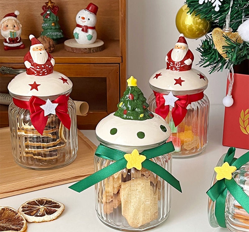 Christmas Glass Sealing Jar – Cute Santa Candy Storage Bottle for Snacks, Cookies & Holiday Treats, Decorative Kitchen Container for Xmas & New Year