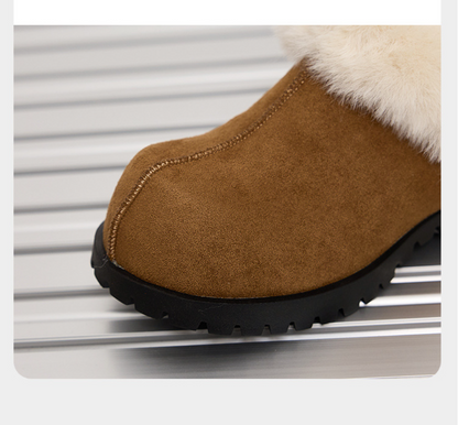 Women's Plush Platform Slippers – 2026 Autumn Winter Flannel Closed Toe Shoes with Warm Lining, Non Slip Sole and Retro Style