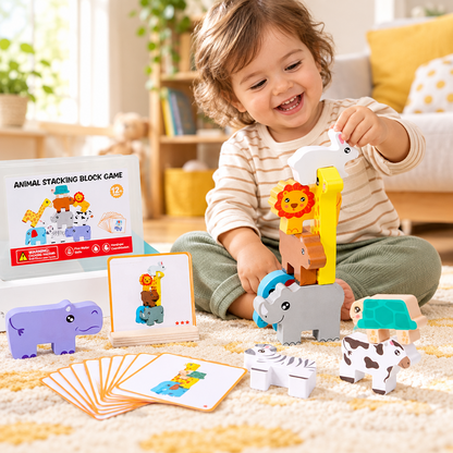 Wooden Stacking Challenge Blocks – Balance Building Toy for Kids with Creative Construction, Problem Solving and Fine Motor Skill Development