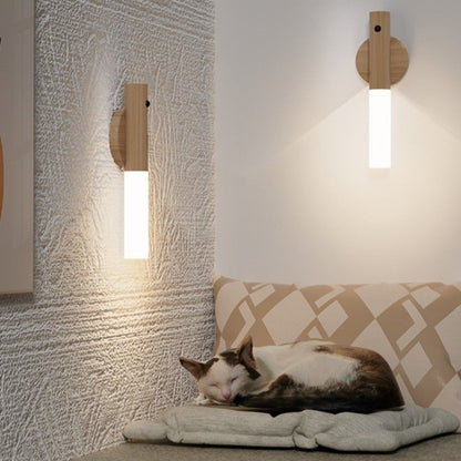 Rechargeable Wooden Motion Sensor Wall Light – Wireless USB LED Night Lamp for Hallways, Bedrooms, Stairs and Convenient Hands-Free Illumination