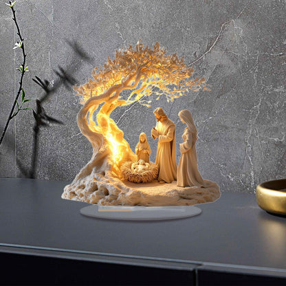 Nativity Jesus Birth Figurine – 2D Acrylic Christmas Statue Ornament for Home, Office, Church Decor, and Holiday Collectible Displays