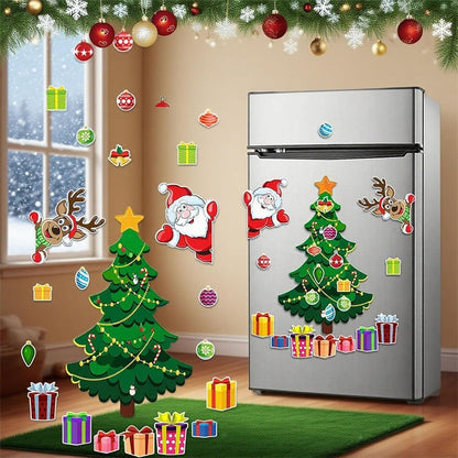 Magnetic Christmas Tree Refrigerator Decor – Festive Santa & Reindeer Holiday Magnets for Fridge, Metal Garage Doors, and Seasonal Home Decorations