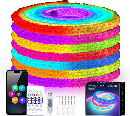 Fluffy Velvet RGB Neon Tube Light – 360° WS2812B USB LED Strip with Bluetooth Remote for Waterproof Ambient Home Decor