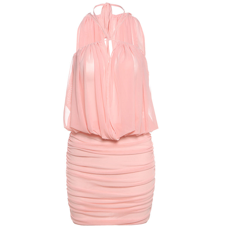 Sexy Mesh Ruched Backless Dress – Elegant Strapless Summer Bodycon Outfit for Beach Vacations, Evening Events & Midnight Parties